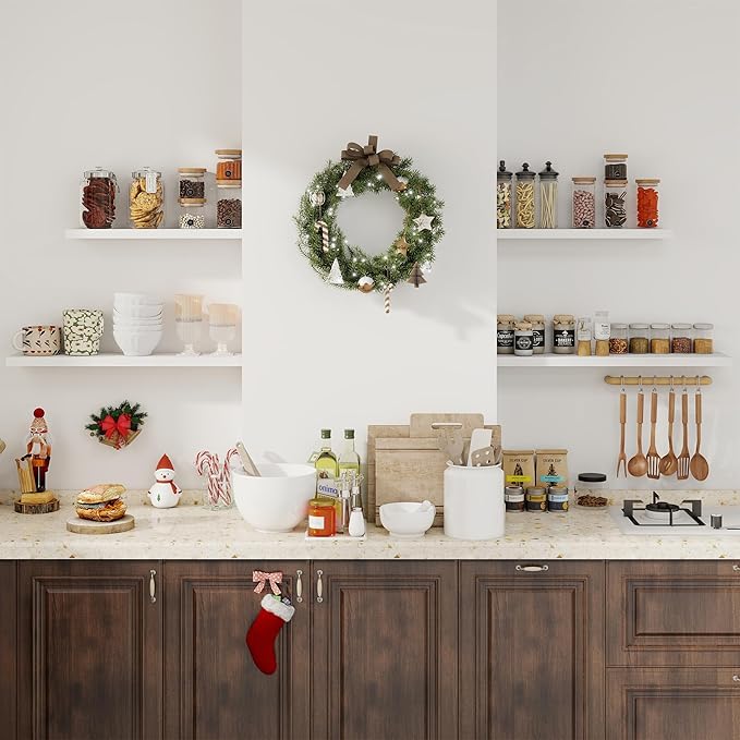 Fun Memories Floating Shelves for Wall, 24" Rustic Wood Deep Wall Mounted Shelves with Invisible Brackets for Decor & Storage, Floating Shelf for Living Room, Bathroom (White, Set of 2)-Ruum Studio Home