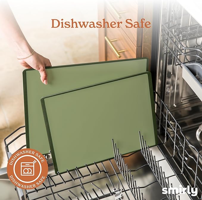 SMIRLY Plastic Cutting Board Set with Holder 3 Pieces, Non-Slip Dishwasher Safe Chopping Boards for Kitchen, Green-Ruum Studio Home