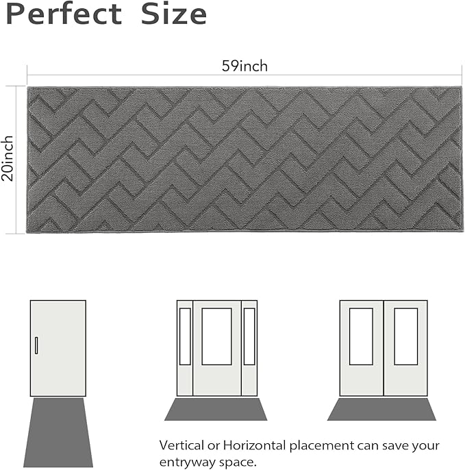 hicorfe Indoor Doormat,Front Back Door Mat Rubber Backing Non Slip Door Mats 20"x59" Absorbent Resist Dirt Entrance Doormat Inside Floor Mats Entryway Washable Low-Profile for Patio,Garden（Grey）-Ruum Studio Home