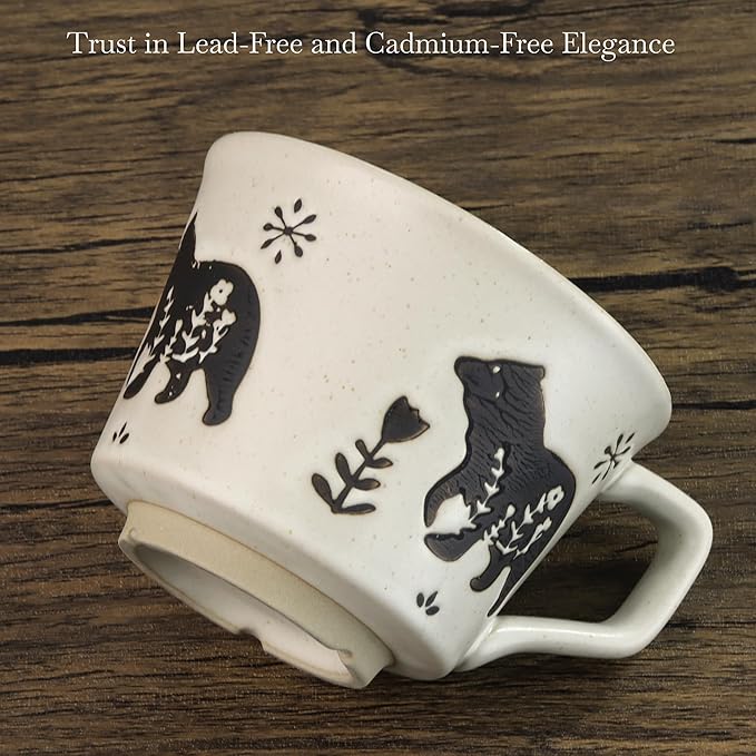 Ceramic Coffee Mug, 12 oz Novelty Unique Teacup with Large Handle, Stoneware Cup for Tea Mocha Latte Cappuccino Espresso (Set of 2, Fox and Bear)-Ruum Studio Home