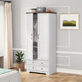 Brafab Armoire Wardrobe Closet with 2 Modern Doors, 71" Tall Freestanding Closet Wardrobe Cabinet with Drawers and Hanging Rail, Light Wooden Storage Cabinet with Shelve for Bedroom (White, 2 Doors)-Ruum Studio Home