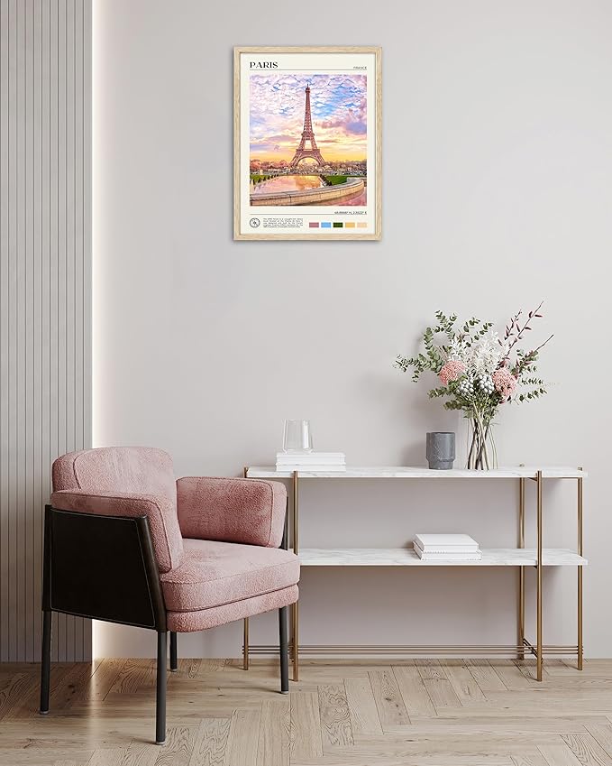 HesenDot Natural OAK Wood Framed Paris City Wall Art,12x16in Iconic Scenery Canvas Wall Print Posters,Classic Urban Landmark Wall Decor for Living Room,Bedroom,Office Gallery Set of 1-Ruum Studio Home