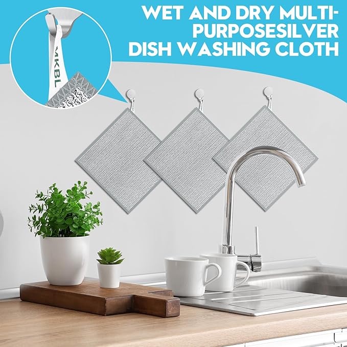 10 Pcs New Upgraded 3 Layers Non Scratch Wire Dishcloth, Multipurpose Wire Dishwashing Rags, Wet & Dry for Cookware, Sinks, Dishes, Stoves & Fireplaces 7.87“ x 7.87”-Ruum Studio Home