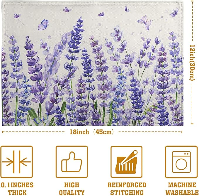 Lavender Placemats Set of 4 Purple Flower Butterfly Linen Fabric Table Mats Seasonal Spring Summer Rustic Floral Placemat Farmhouse Decorative Washable Place Mats for Home Kitchen Dining Table-Ruum Studio Home