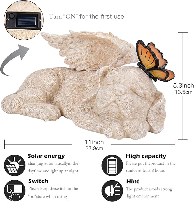 WONDER GARDEN Sleeping Dog Angel Statue with Solar Light - Pet Memorial Stone, in Memory of Dog, Marker Tribute Statues, Resin Guardian Angels, Bereavement Gift-Ruum Studio Home