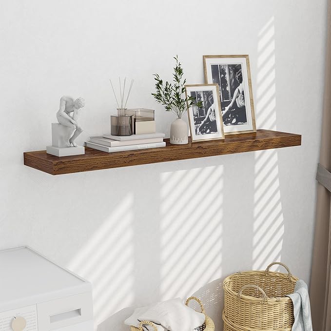 Fun Memories 55 Inch Fireplace Mentel Shelf, 10 Inch Deep Shelves for Display&Wall Storage, Rustic Wood Wall Shelf -Extra Long Floating Shelves for Living Room Laundry Room, Rustic Brown, Set of 1-Ruum Studio Home
