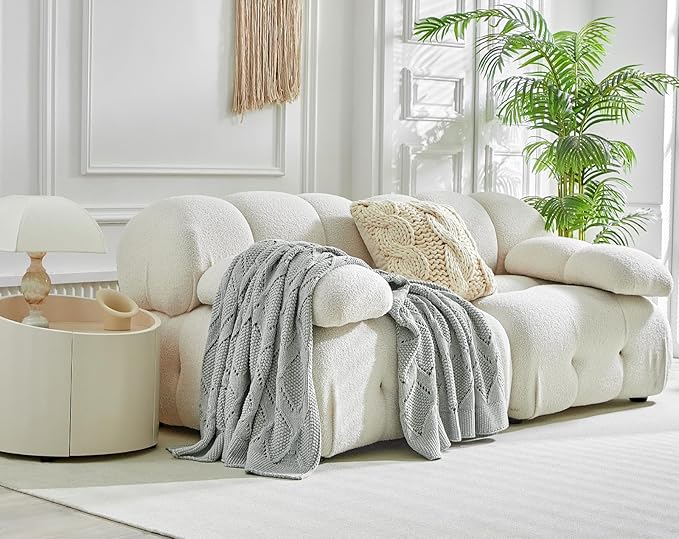 Longhui bedding Chunky Cotton Knit Throw Blanket for Couch, Sofa, Bed, or Chair, Decorative Breathable Fall Cable Knit Blanket 60 x 80 Inches, Large Medium Weight Grey-Ruum Studio Home