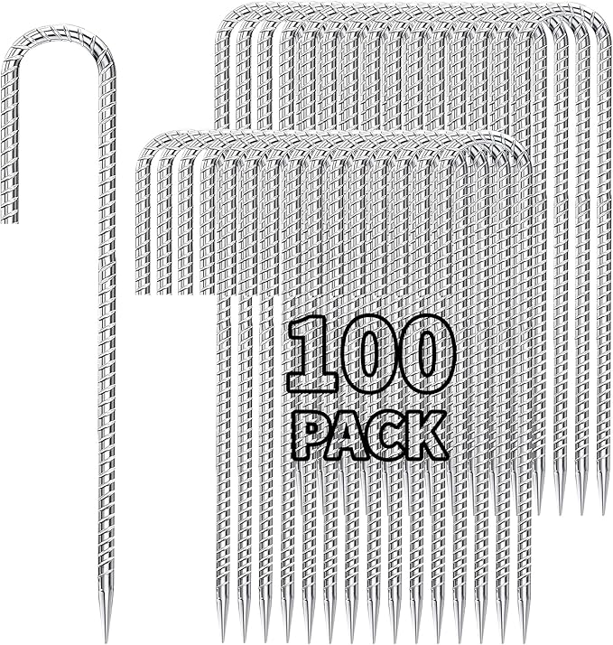 12 inch Stakes Heavy Duty 100-Pack J Hook Metal Fence Stake for Dogs Digging Tent and Outdoor Decorations Inflatables Rebar Metal Spikes for Ground-Ruum Studio Home