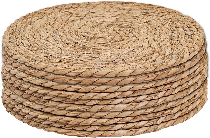 Defined Deco Woven Placemats Set of 10,12" Round Rattan Placemats,Natural Hand-Woven Water Hyacinth Placemats,Farmhouse Weave Place Mats,Rustic Braided Wicker Table Mats for Dining Table,Home,Wedding.-Ruum Studio Home