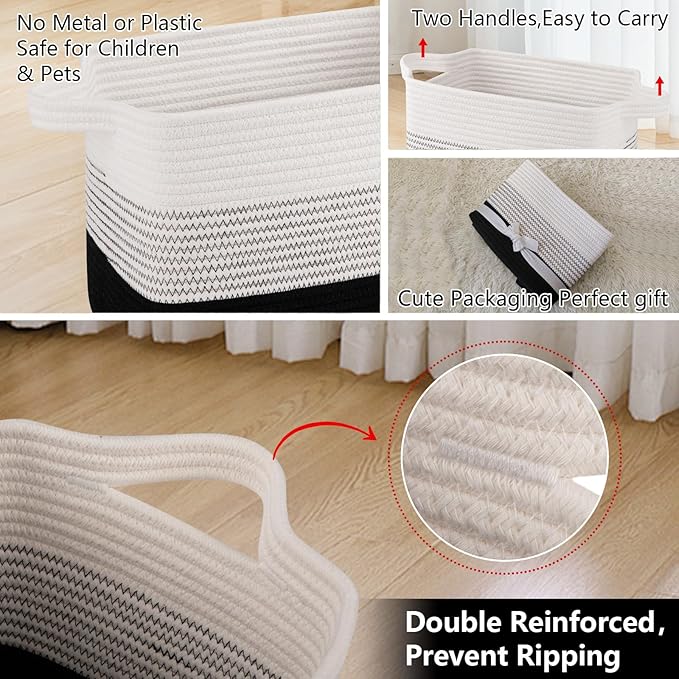 OIAHOMY Storage Basket, Woven Baskets for Storage, Cotton Rope Basket for toys,Towel Baskets for Bathroom - Pack of 3, Gradient Dark-Ruum Studio Home