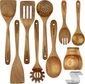 Acacia Wood Kitchen Utensil Set 9PC-Natural Wooden Cooking Tools for Nonstick Pans&Stir Frying,Scratch-Proof&Heat Resistant,Sturdy&Lightweight with Spoon Rest (Kitchen Utensil Set 9PC)-Ruum Studio Home