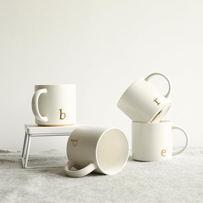 COLLECTIVE HOME - Monogram Ceramic Mugs, 15 oz Golden Initial Coffee Cups, Elegant Alphabet Tea Mugs, Elegant Personalized Mug with Gift Box, Luxurious Cups for Office and Home (b)-Ruum Studio Home