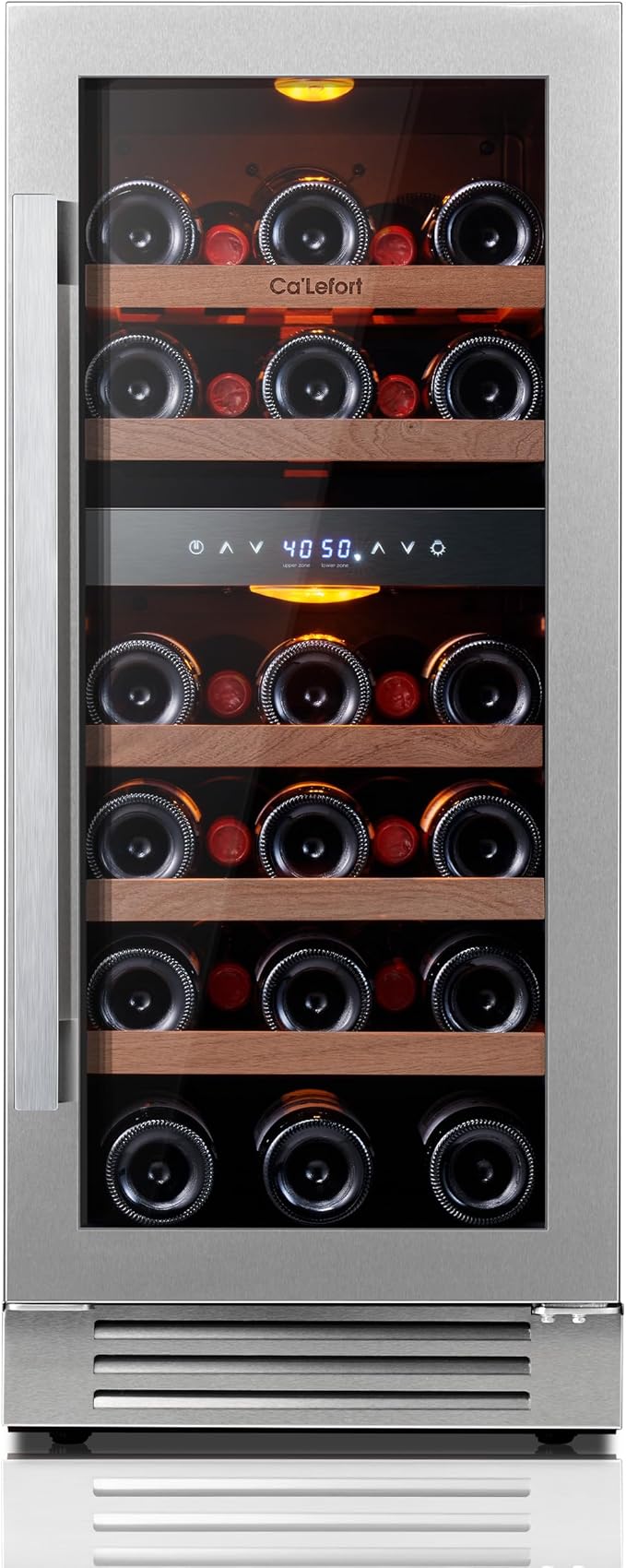 Ca'Lefort 15 Inch Wine Fridge, 28 Bottle Wine Cooler Refrigerator, 40-65°F Wine Refrigerator Glass Door, 3 LED Dual Zone Wine Fridge, Built-in or Freestanding Fridge for Home/Bar/Kitchen (3.0 cu.ft)-Ruum Studio Home