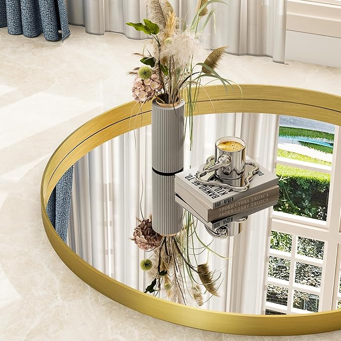 24 Inch Round Bathroom Mirror - Wall Mounted Circle Mirror with Metal Frame, Modern Mirror Suitable for Bathroom, Vanity, Entryway, Living Room, Wall Decor,Gold-Ruum Studio Home