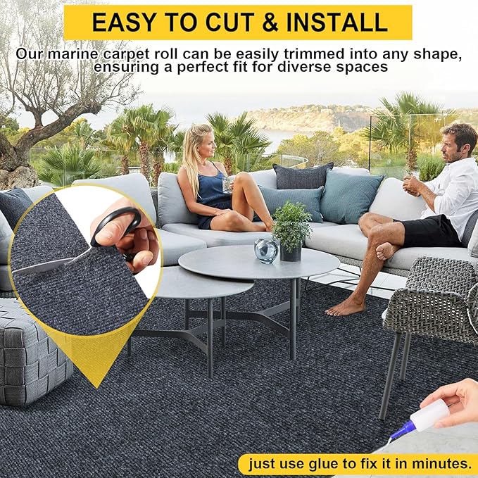 Marine Carpet,6 FT x 23 FT Dark Gray Indoor Outdoor Carpet 0.2" Thick Boat Carpet with Water-Proof TPE Backing, Non-Slide Outdoor Marine Carpet Roll for Home, Patio, Porch, Deck-Ruum Studio Home