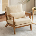 Karl home Accent Chair Wide Armrest Mid-Century Lounge Chair Teddy Fleece Armchair with Lumbar Pillow & Solid Wood Frame for Living Room, Bedroom, Balcony, Khaki-Ruum Studio Home