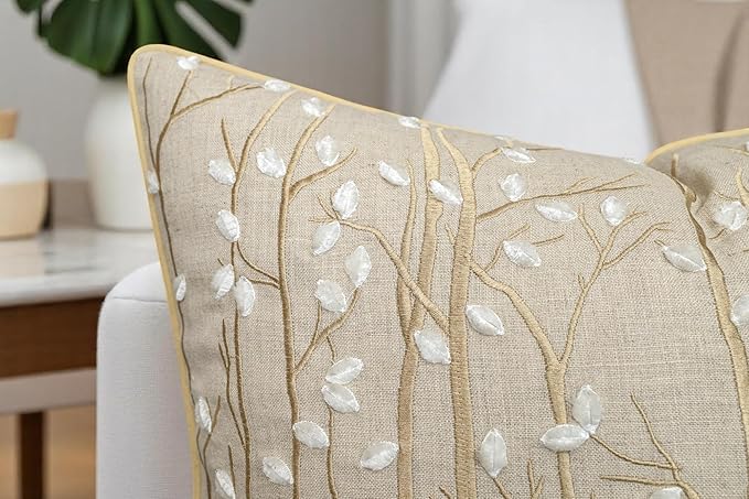VAGMINE Embroidered Forest Throw Pillow Cover - 18x18 Inches Square - 100% Linen Natural Decorative Cushion Cover - Elegant Embroidery - Rustic Home Accent for Sofa, Bed, Couch, Farmhouse Décor-Ruum Studio Home