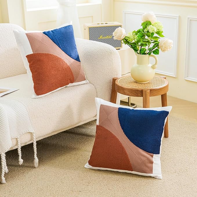 HOdo Home 2PCS 18x18 Inch Pillow Covers-Throw Pillow Cover,Tufted Boho Jacquard Pillow Covers,Farmhouse Decorative Pillow Cover,Pillow Cases for Couch,Sofa,Bed,Chair,Living Room,Home Decor-Ruum Studio Home