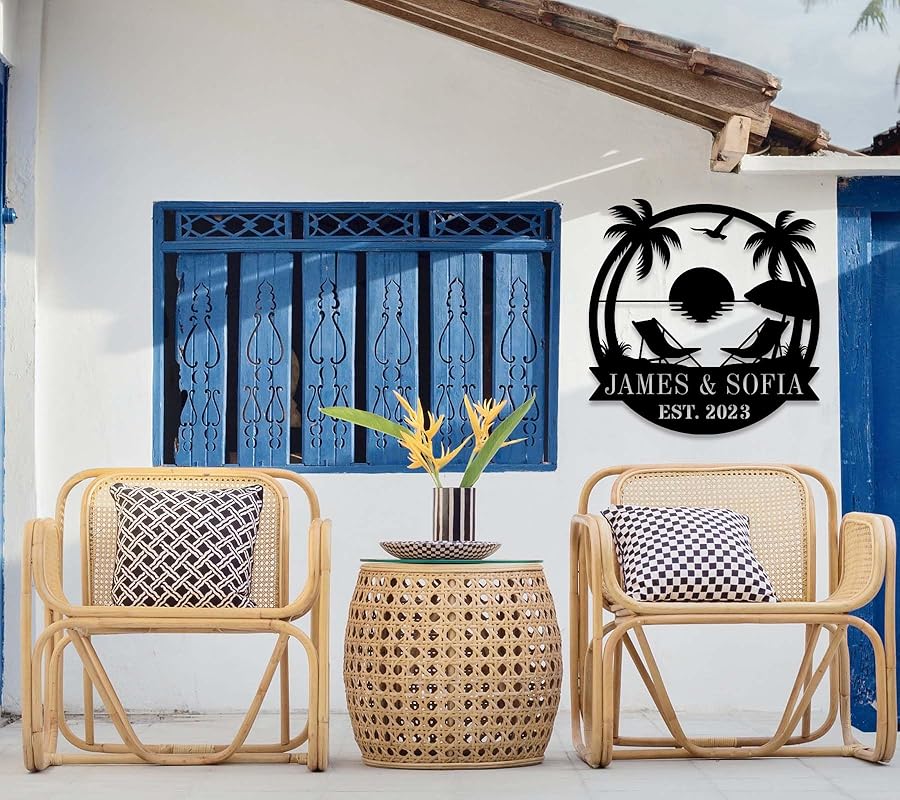 Personalized Beach Metal Monogram Sign, Custom Palm Trees Metal Name Sign, Outdoor Metal Family Name Sign, Custom Last Name Sign, Beach Coastal House Decor-Ruum Studio Home