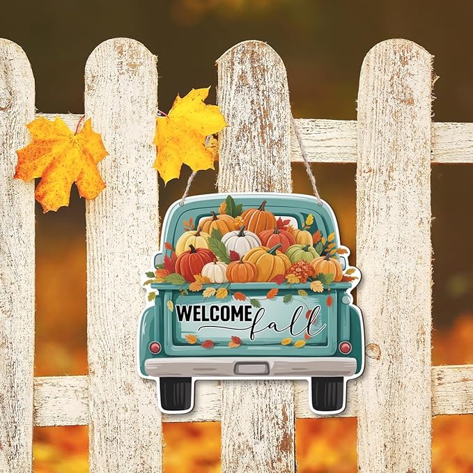 Welcome Fall Wood Hanging Truck Decoration, Autumn Wooden Signs, Rustic Thanksgiving Decoration, Home Interior And Exterior Decor, Autumn Harvest Thanksgiving Home Decor-Ruum Studio Home