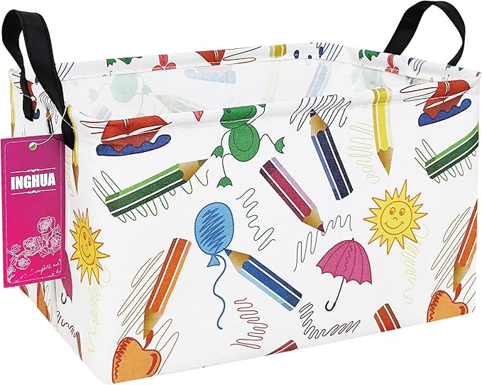 Rectangular Storage Basket Fabric Organizer Bin for Toys,Books,Clothes,Gifts,Pets-Perfect for Home,Office,Nursery,Dorm,Shelf(Rec-colored pencil )-Ruum Studio Home