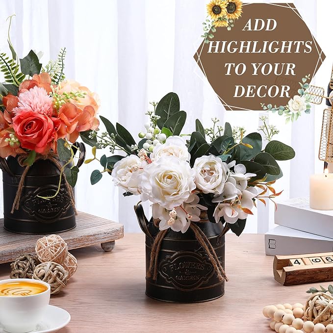 6 Inch Farmhouse Vase Decor Milk Can Vintage Flower Jug Galvanized Metal Vase with Handle Rustic Flower Buckets for Thanksgiving Christmas Table Centerpiece Weddings Gifts(Black,4 Pcs)-Ruum Studio Home