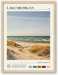 HesenDot Natural OAK Wood Lake Michigan Framed Wall Art,12x16in Natural Scenery Canvas Wall Print,Classic Urban City Landmark Wall Decor for Living Room,Bedroom,Office Gallery Gifts Set of 1-Ruum Studio Home