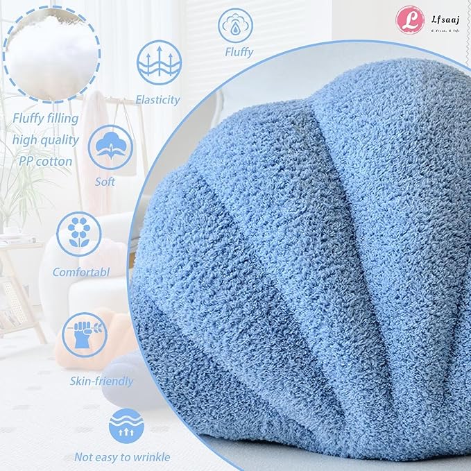 Seashell Throw Pillows, Shell Shaped Throw Pillows, 18 Inch Soft Home Decorative Pillow Plush Cushion for Bed Couch Living Sofa Room Decor Accent Throw Pillow (Dusty Blue 18Inch)-Ruum Studio Home