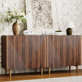65 Inch Fluted TV Stand, Mid Century Modern Entertainment Center with Storage Cabinets & Adjustable Shelves, Media Console TV Credenza for Living Room, Dining Room, Hallway, Walnut-Ruum Studio Home