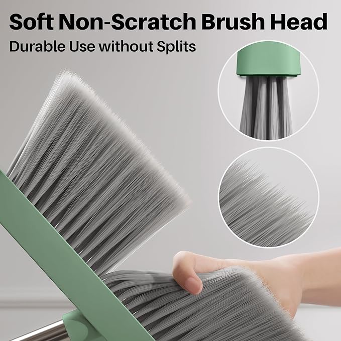 JOYMOOP Dark Teal Green Broom and Dustpan Set with 56” Handle, Upright Angle with Comb Teeth for Pet Hair and Hardwood Floors-Ruum Studio Home