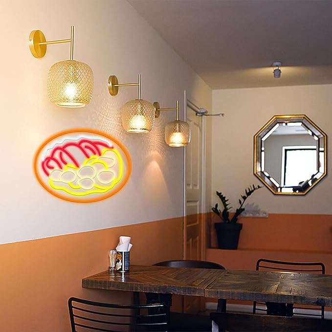 LISIGNVE Curry Meat Dish Neon Sign Beef Curry Sign Neon Light for Wall Decor Curry Rice Led Light Up Sign for Indian Restaurant Kitchen Japanese Thai Style (16.5 * 12.6 In)-Ruum Studio Home