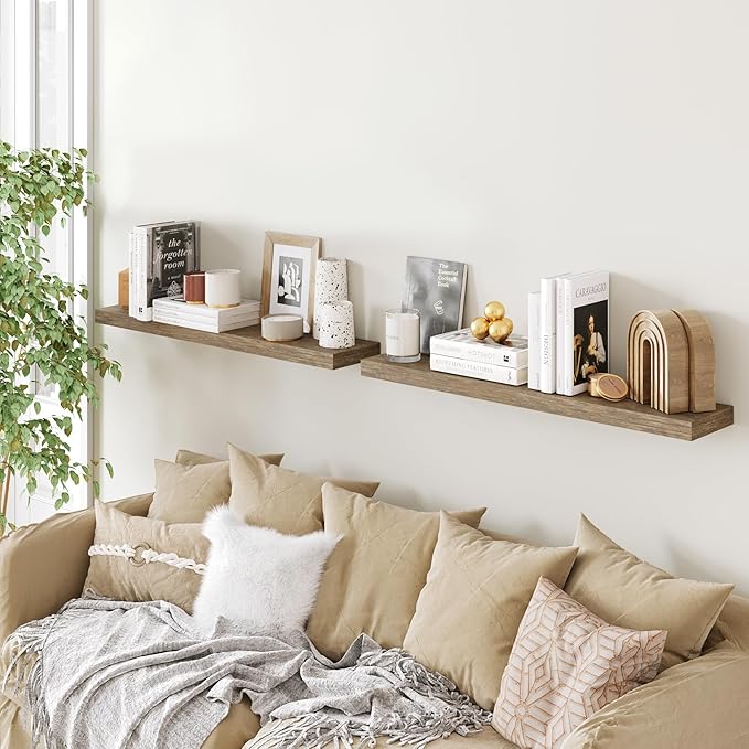 BAMEOS Floating Shelves,40 in W x 8in D Wall Mounted Wooden Shelves with Invisible Brackets Set of 2, Hanging Wall Shelves Decoration for Bedroom, Bathroom, Living Room and Kitchen-Ruum Studio Home