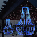 Hanging Solar Chandelier Outdoor, 30 Blue Lights Acrylic Clear Beaded Chandelier with S Hooks Modern Lantern for Garden Yard Patio Gazebo Decorations, 28”H-Ruum Studio Home