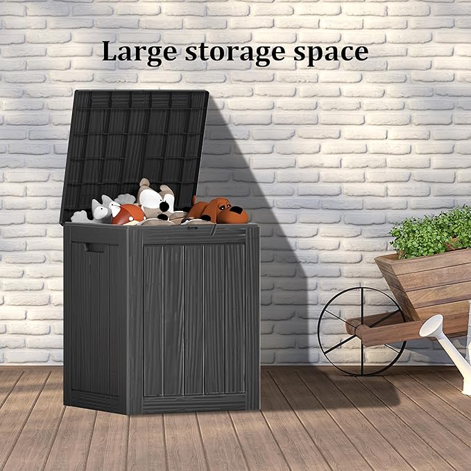 28 Gallon Double-Wall Resin Deck Box - Lockable Waterproof Outdoor Storage Box, 151lbs Capacity & Doubles as Seating for Patio Furniture - Garden Tools, Pool Accessories (Black)-Ruum Studio Home