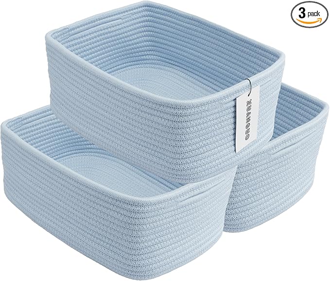 Small Woven Storage Baskets 13“X9”X5“ Decorative Rope Bins for Organizing Shelves, Closets, and Toys, Empty Gift Baskets, Cute Organizer Basket for Home and Office (blue, Large)-Ruum Studio Home