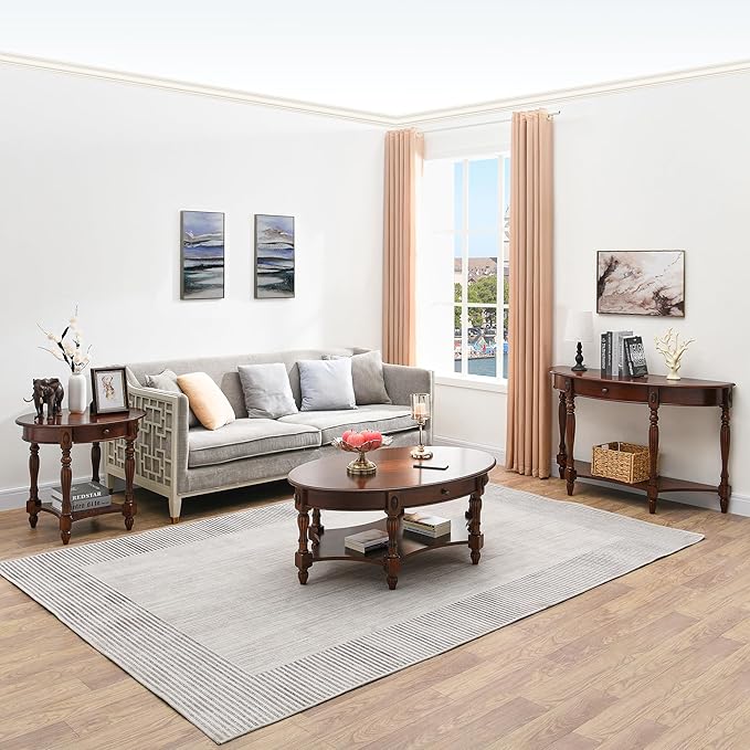 MODERION Solid Wood End Table with Drawer, Oval Sofa Side Table, Storage Shelf, Living Room Corner Table, Nightstand, 24”H Cherry Walnut CJZ1533WD-DR-Ruum Studio Home
