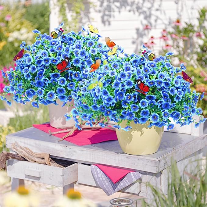 ‌20 Bundles Artificial Flowers for Outdoors‌ with 6 Faux Butterflies, UV Resistant ‌Fake Flowers‌ with Eucalyptus Leaves, ‌Artificial Plants Outdoor‌ for Patio Garden Porch Home Decor (Blue)-Ruum Studio Home