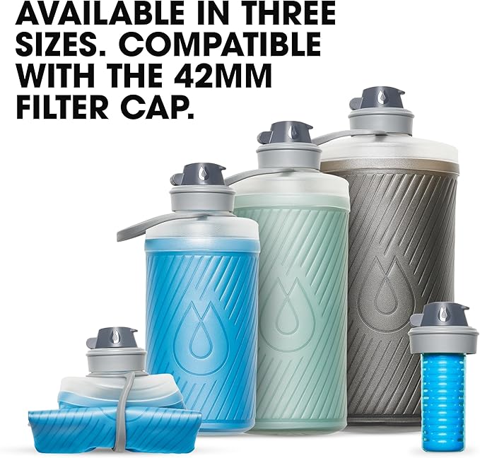 Hydrapak Flux - Collapsible Backpacking Water Bottle (1.5 Liter) - BPA Free, Ultra Light, Spill-Proof Twist Cap - Mammoth Grey