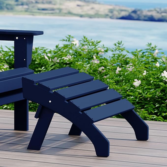 WestinTrends Dylan Outdoor Patio HDPE Adirondack Ottoman Footrest, Navy Blue-Ruum Studio Home