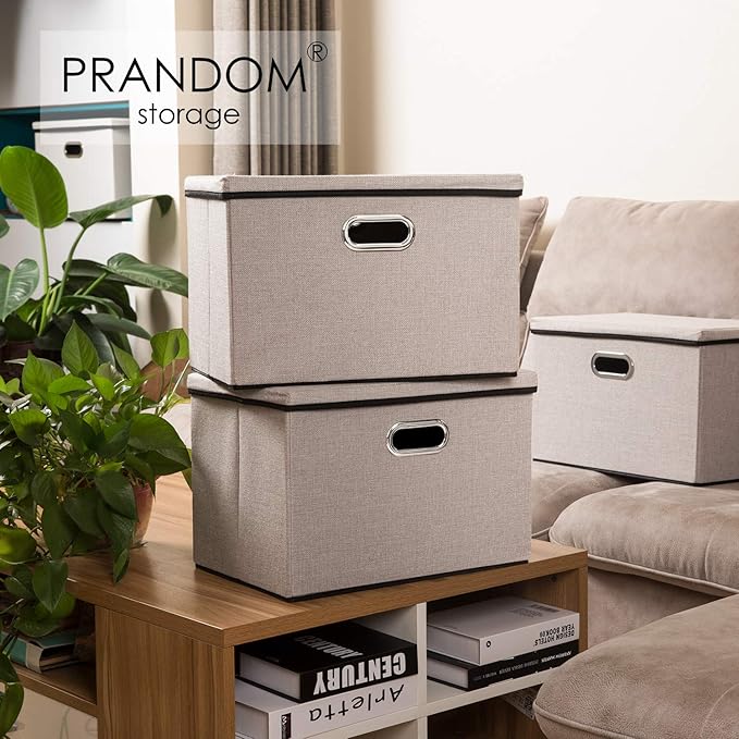 PRANDOM Extra Large Collapsible Storage Bins with Lids [5-Pack] Linen Fabric Foldable Storage Baskets Boxes Organizer Containers Cube with Cover for Bedroom Closet Office Nursery (22.8x15.75x13.8)-Ruum Studio Home