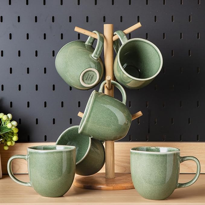 AmorArc 12oz Coffee Mugs, Ceramic Coffee Mugs set of 6 for Man, Woman, Dad, Mom, Modern Coffee Mugs with handle for Latte/Cappuccino/Milk/Cocoa. Dishwasher&Microwave Safe, Jade Green-Ruum Studio Home