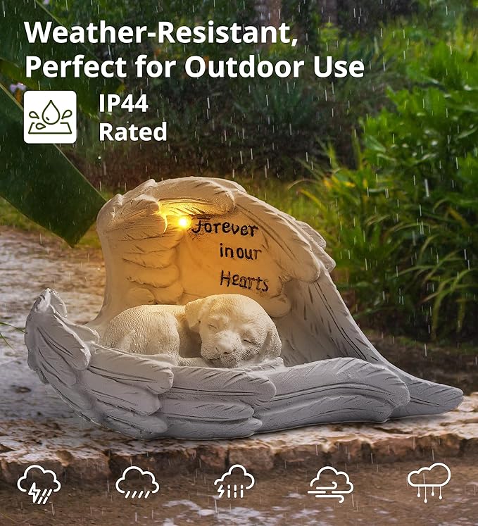 Pet Dog Solar Garden Memorial Statue – Outdoor Resin Angel Puppy with Solar Light, Guardian Angel Dog Memorial Gift for Patio, Lawn, Yard, or Garden Decor-Ruum Studio Home