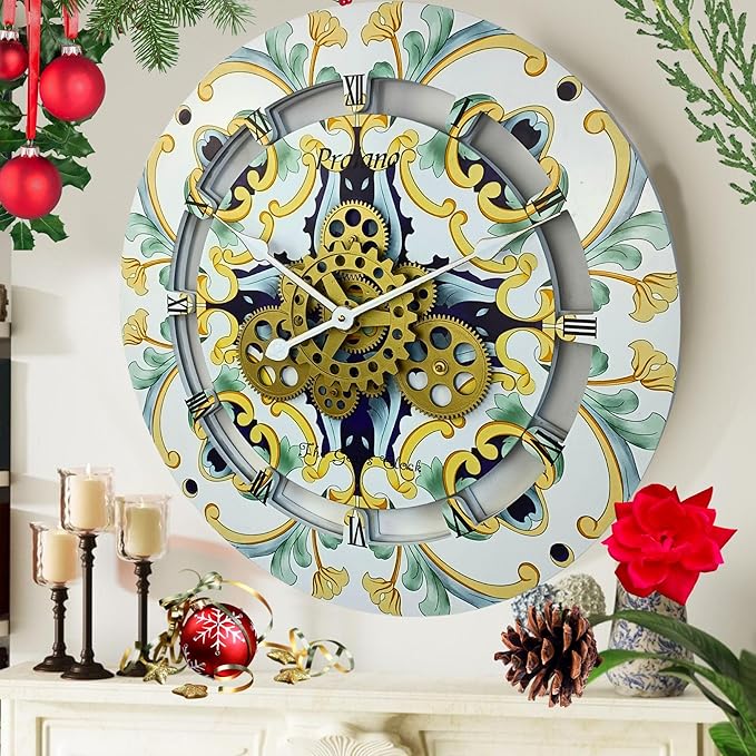 The Gears Clock 24 inches Round Italy Collection Wall Clock with Moving Gears Italy LINE (Praiano)-Ruum Studio Home