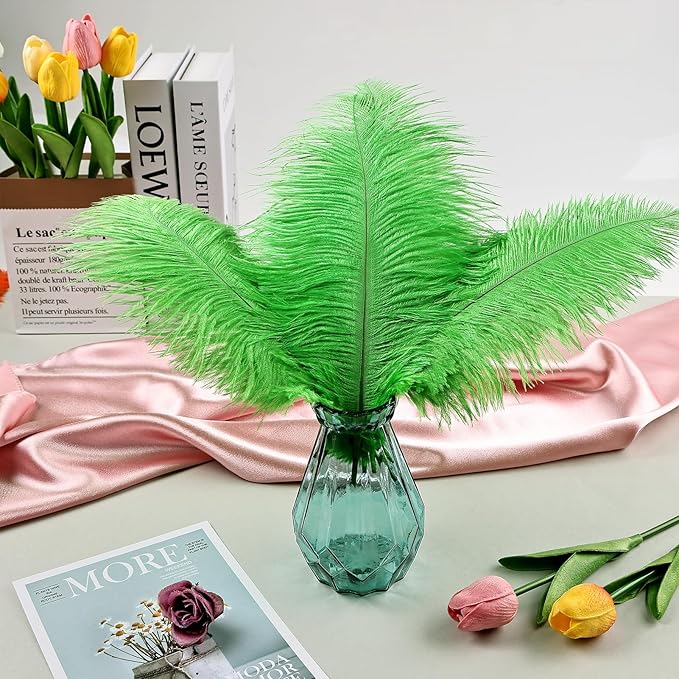 THARAHT Green Ostrich Feathers 12pcs Natural Bulk 8-10Inch 20cm-25cm for Crafts Wedding Party Centerpieces Mardi Gras and Home Decoration Feathers-Ruum Studio Home