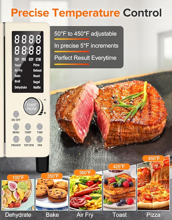 Nuwave Bravo Pro Smart Air Fryer Toaster Oven Combo, Airfryer Convection Oven Countertop, 10-in-1 Functions with Quicker & Even Crisp Technology, 1800W, 50-450°F, PFAS-Free, 21QT, Vanilla Cream-Ruum Studio Home