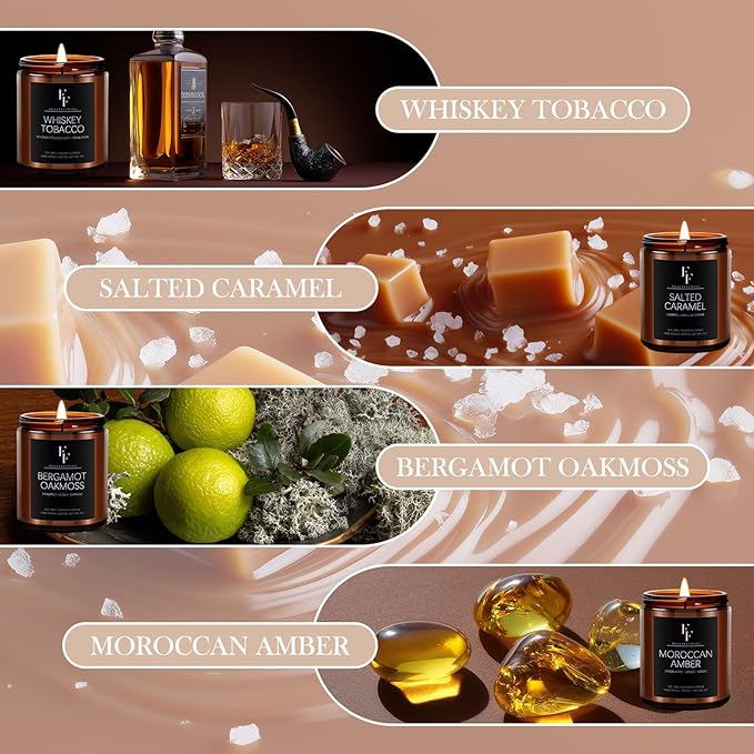 Scented Candles Set, Soy Wax Candles 8 Pack 56 Oz Aromatherapy Candles Gift Set for Women Men （Vanilla/Sandalwood/Amber/Mahogany/Vetiver/Bergamot/Caramel/Whiskey）-Ruum Studio Home