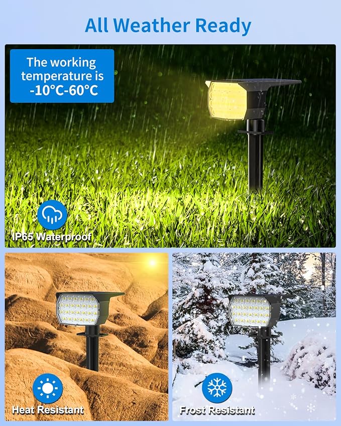 3 Colors Solar Lights Outdoor Waterproof IP65 Outdoor Spot Lights for Yard 52 LEDs 600LM Solar Powered Landscape Spotlights Solar Security Wall Lights for Garden Pathway Outside- 10 Pack-Ruum Studio Home