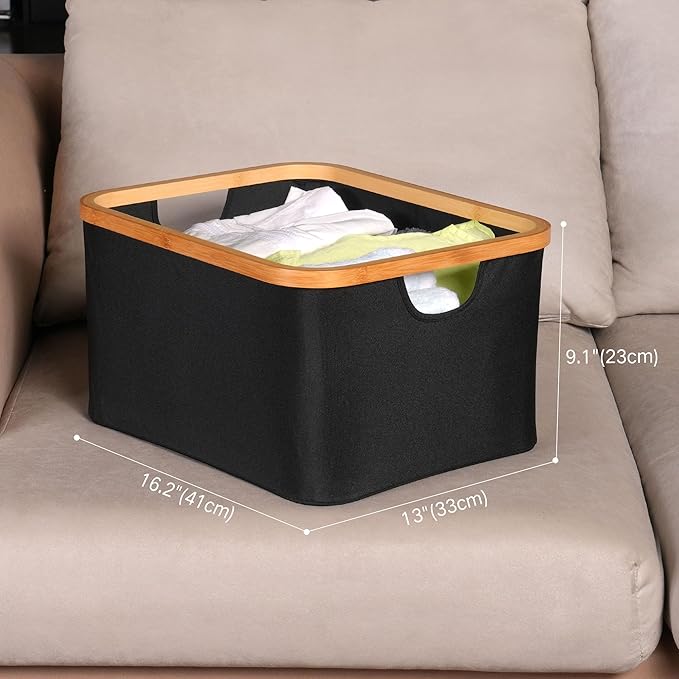efluky Storage Baskets for Organizing, Fabric Storage Bins with Bamboo Handles, Collapsible Storage Baskets for Shelves and Closet (Black, 16.2'' x 13'' x 9.1'')-Ruum Studio Home