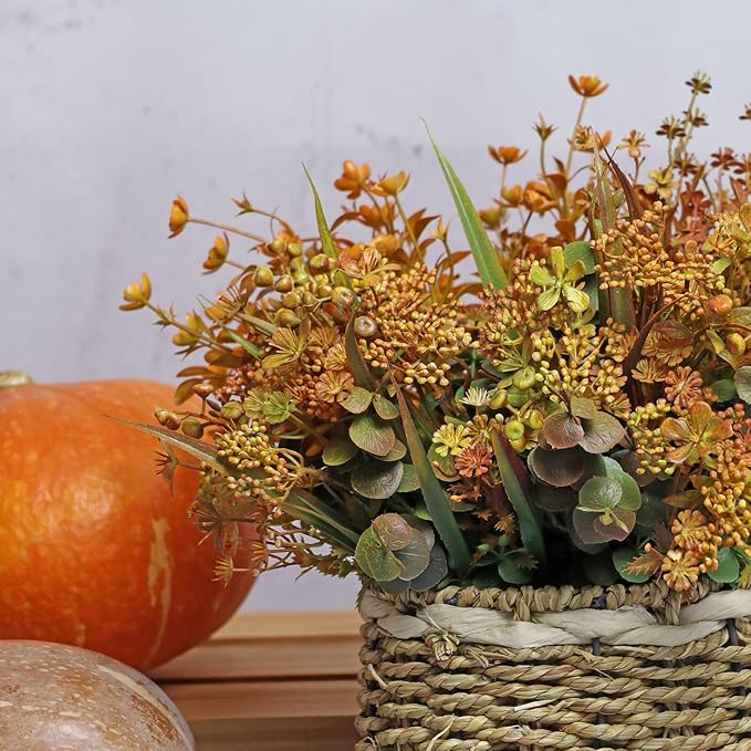 6 Bundles Artificial Fall Flowers, Autumn Decorations Leaves Greenery Shrubs for Thanksgiving Home Kitchen Room Farmhouse Floral Arrangements Indoor Outdoor Wedding Party Fireplace Fall Mixed Color-Ruum Studio Home