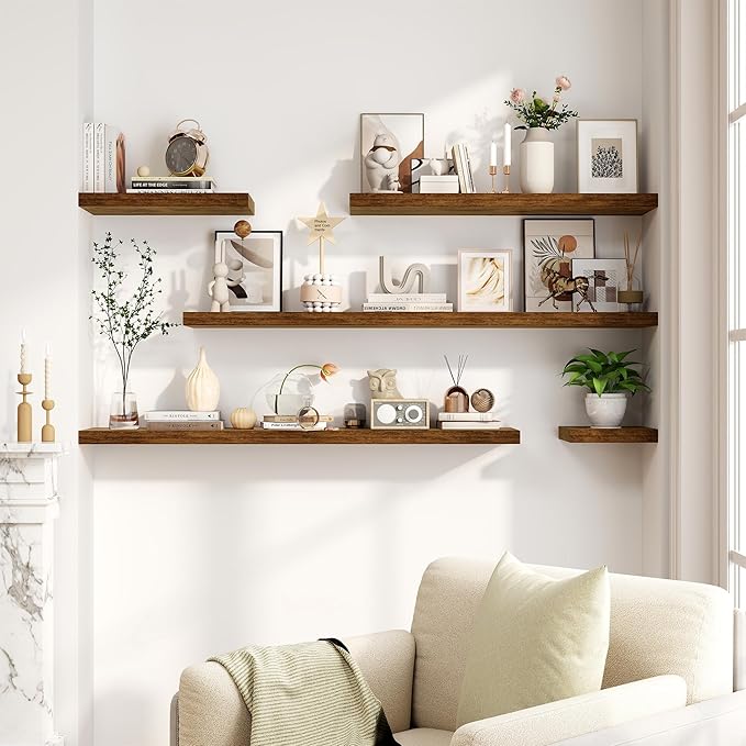 Fun Memories Floating Shelves for Wall, 8 Inch Deep Floating Wall Shelf, 16" x 8" Floating Shelves - Set of 2, Rustic Wooden Storage Shelves for Bathroom, Living Room, Kitchen, Rustic Brown Color-Ruum Studio Home